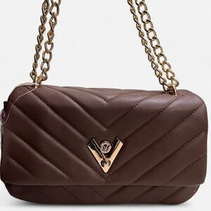 Valentino Orlandi Brown Vegan Leather Chain Handbag Bag